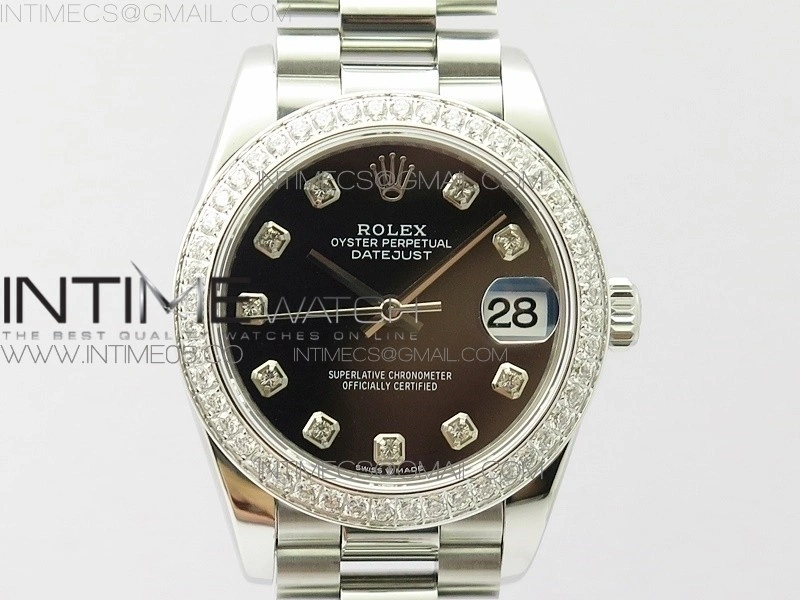 Datejust 31mm 278275 SS Crystal bezel BP Best Edition Black Dial on RG President Bracelet