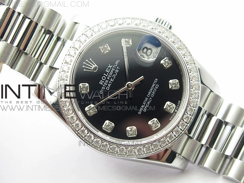 Datejust 31mm 278275 SS Crystal bezel BP Best Edition Black Dial on RG President Bracelet