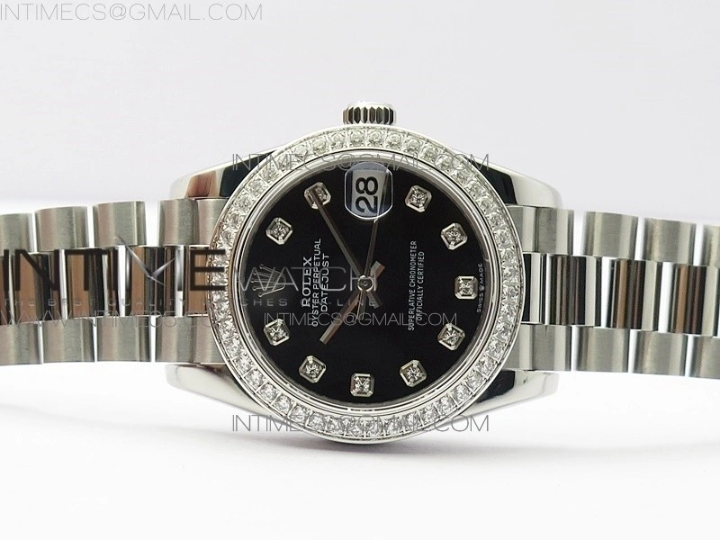 Datejust 31mm 278275 SS Crystal bezel BP Best Edition Black Dial on RG President Bracelet