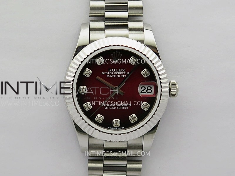 DateJust 31mm 904L SS GMF Best Edition Red Ombre Dial On 904L SS President Bracelet A2824