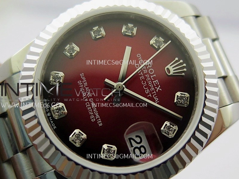 DateJust 31mm 904L SS GMF Best Edition Red Ombre Dial On 904L SS President Bracelet A2824