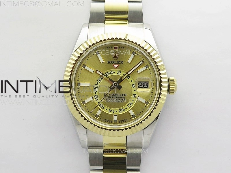 Sky-Dweller 326934 904L SS YG Noob 1:1 Best Edition Gold Dial on SS Bracelet Asian 23J to 9001