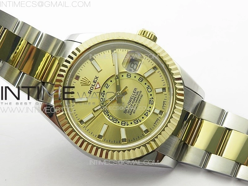 Sky-Dweller 326934 904L SS YG Noob 1:1 Best Edition Gold Dial on SS Bracelet Asian 23J to 9001