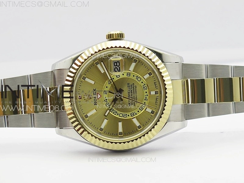 Sky-Dweller 326934 904L SS YG Noob 1:1 Best Edition Gold Dial on SS Bracelet Asian 23J to 9001