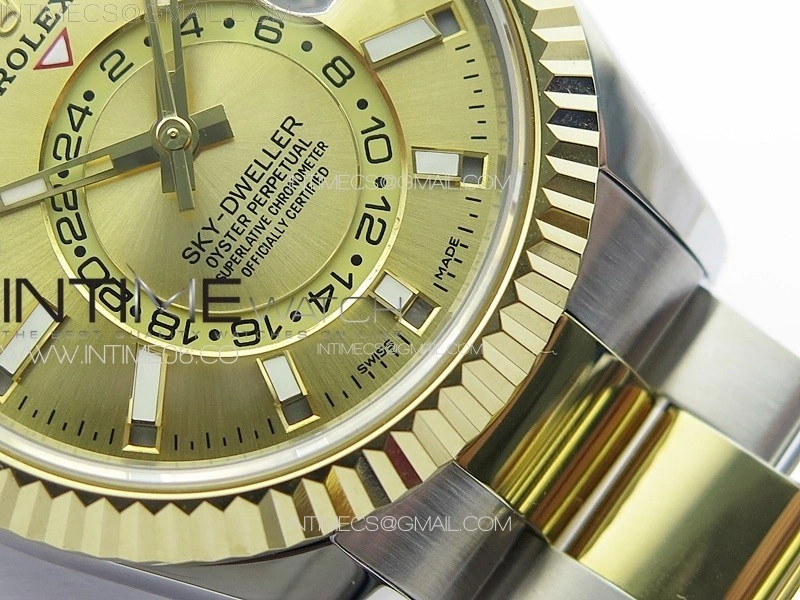 Sky-Dweller 326934 904L SS YG Noob 1:1 Best Edition Gold Dial on SS Bracelet Asian 23J to 9001