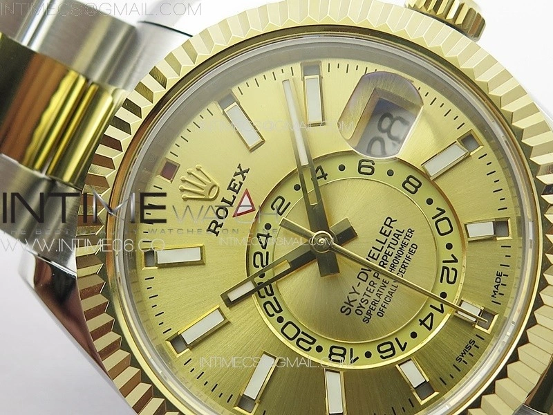 Sky-Dweller 326934 904L SS YG Noob 1:1 Best Edition Gold Dial on SS Bracelet Asian 23J to 9001