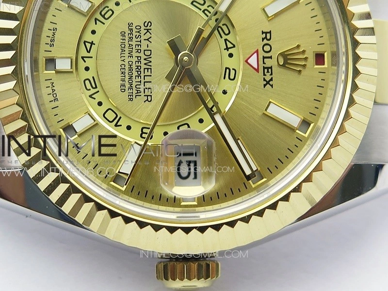 Sky-Dweller 326934 904L SS YG Noob 1:1 Best Edition Gold Dial on SS Bracelet Asian 23J to 9001