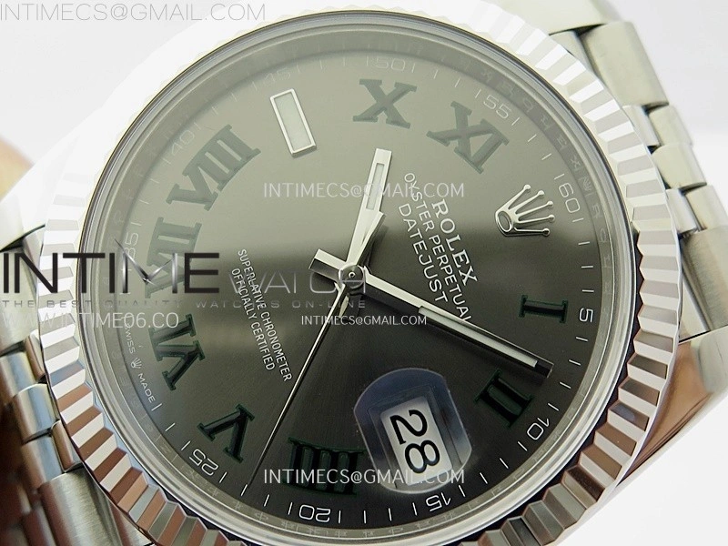 DateJust 41 126334 904L SS VSF 1:1 Best Edition Gray Dial Green Roman on Jubilee Bracelet VS3235