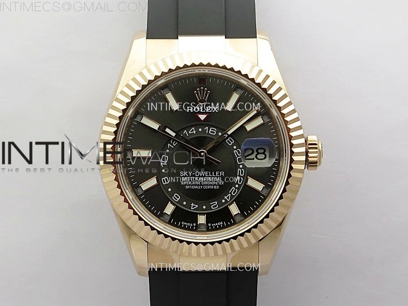 Sky-Dweller 336235 RG Noob 1:1 Best Edition Gray Dial on Black Rubber Strap Asian 23J to 9001