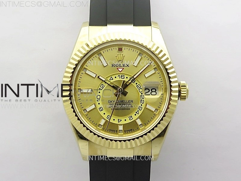 Sky-Dweller 336238 YG Noob 1:1 Best Edition Gold Dial on Black Rubber Strap Asian 23J to 9001