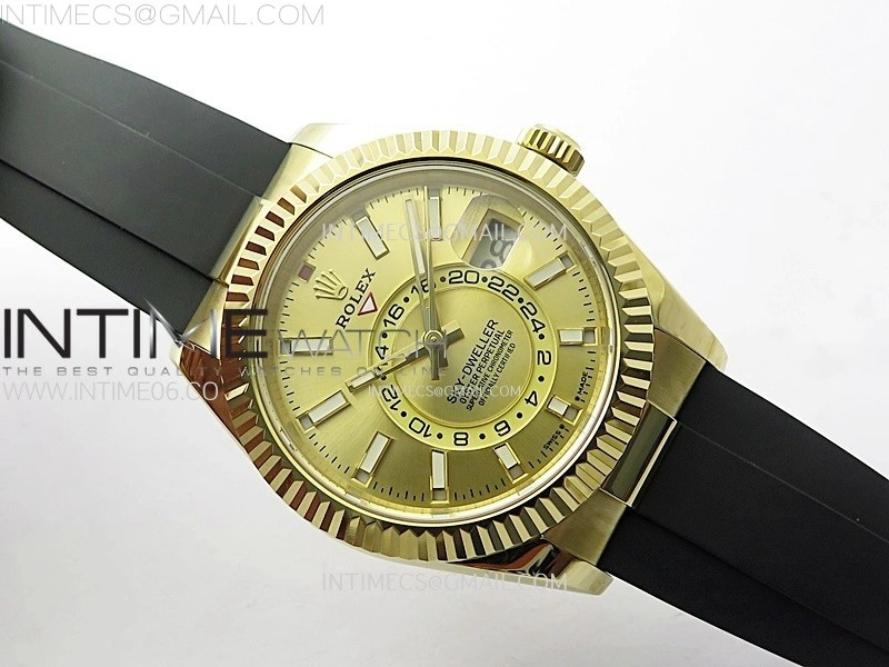 Sky-Dweller 336238 YG Noob 1:1 Best Edition Gold Dial on Black Rubber Strap Asian 23J to 9001