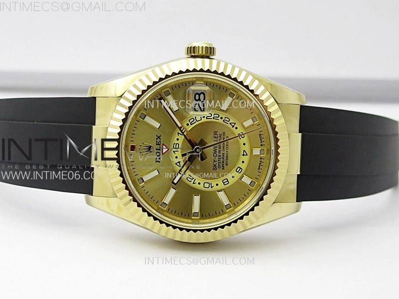 Sky-Dweller 336238 YG Noob 1:1 Best Edition Gold Dial on Black Rubber Strap Asian 23J to 9001