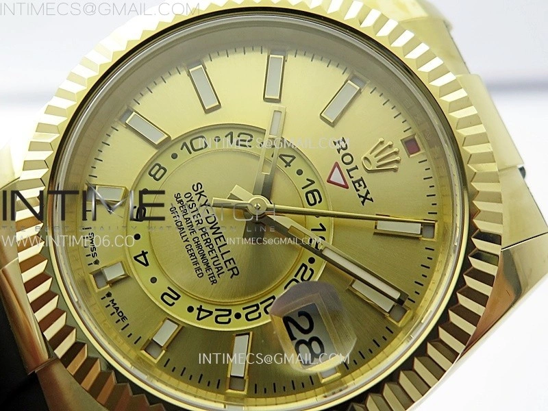 Sky-Dweller 336238 YG Noob 1:1 Best Edition Gold Dial on Black Rubber Strap Asian 23J to 9001