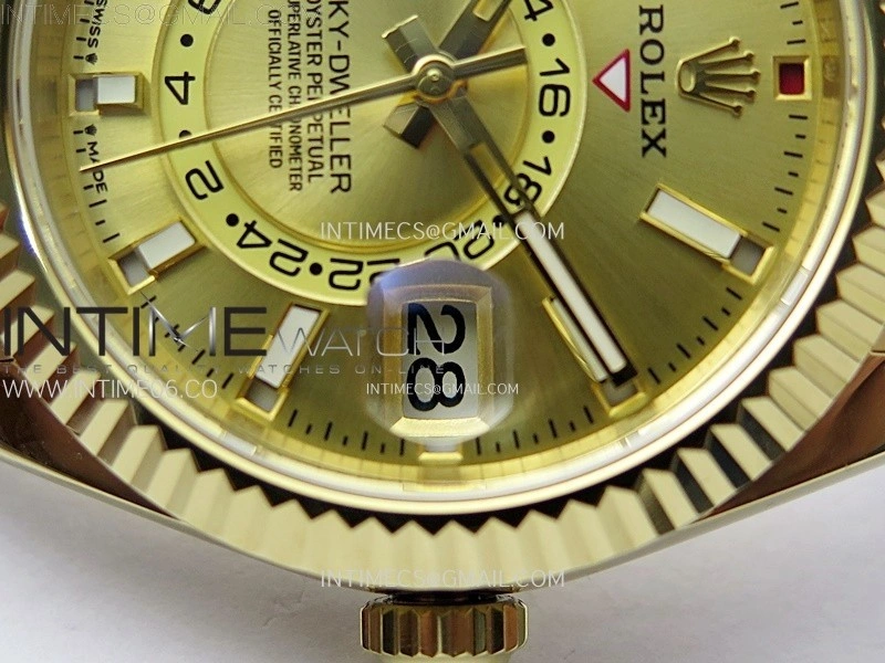 Sky-Dweller 336238 YG Noob 1:1 Best Edition Gold Dial on Black Rubber Strap Asian 23J to 9001