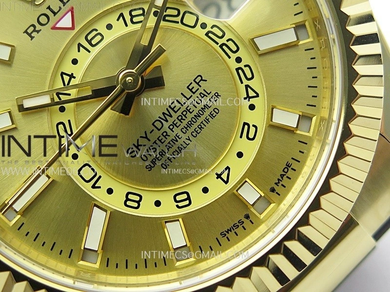 Sky-Dweller 336238 YG Noob 1:1 Best Edition Gold Dial on Black Rubber Strap Asian 23J to 9001