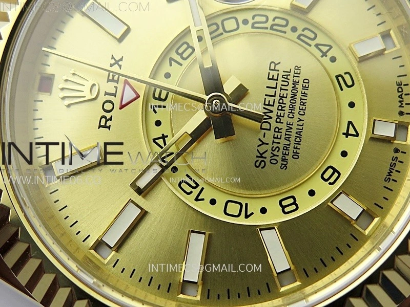 Sky-Dweller 336238 YG Noob 1:1 Best Edition Gold Dial on Black Rubber Strap Asian 23J to 9001