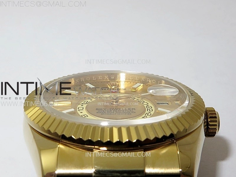 Sky-Dweller 336238 YG Noob 1:1 Best Edition Gold Dial on Black Rubber Strap Asian 23J to 9001