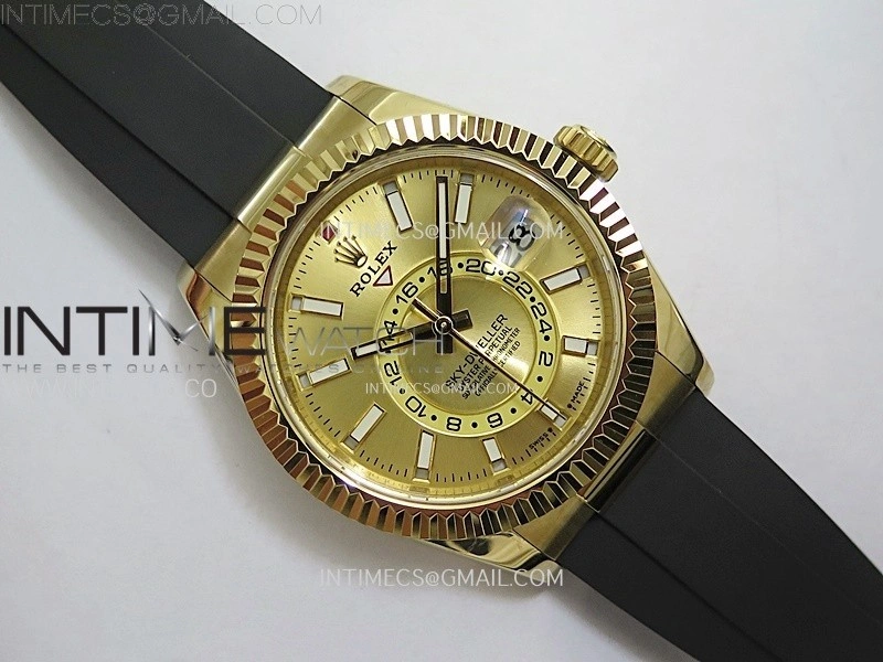 Sky-Dweller 336238 YG Noob 1:1 Best Edition Gold Dial on Black Rubber Strap Asian 23J to 9001