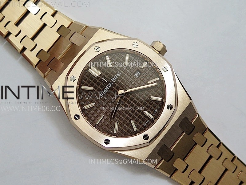 Lady Royal Oak 33mm 67651 RG ZF 1:1 Best Edition Brown Textured Dial on RG Bracelet RONDA Quartz
