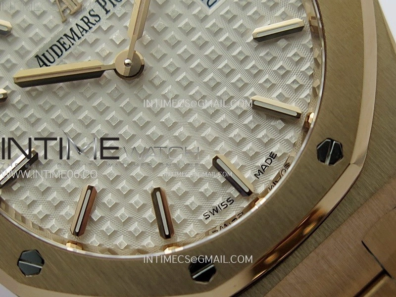 Lady Royal Oak 33mm 67651 RG ZF 1:1 Best Edition White Textured Dial on RG Bracelet RONDA Quartz