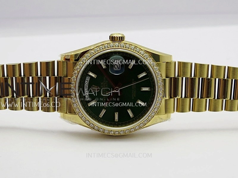 Day Date 128348 YG Gain Weight KF 1:1 Green Dial T Diamond Marker On President Bracelet A2836