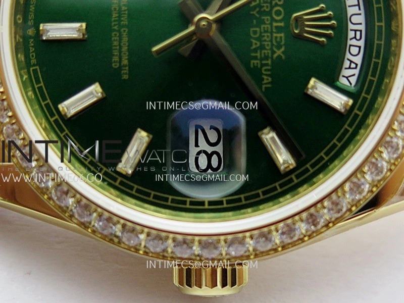 Day Date 128348 YG Gain Weight KF 1:1 Green Dial T Diamond Marker On President Bracelet A2836