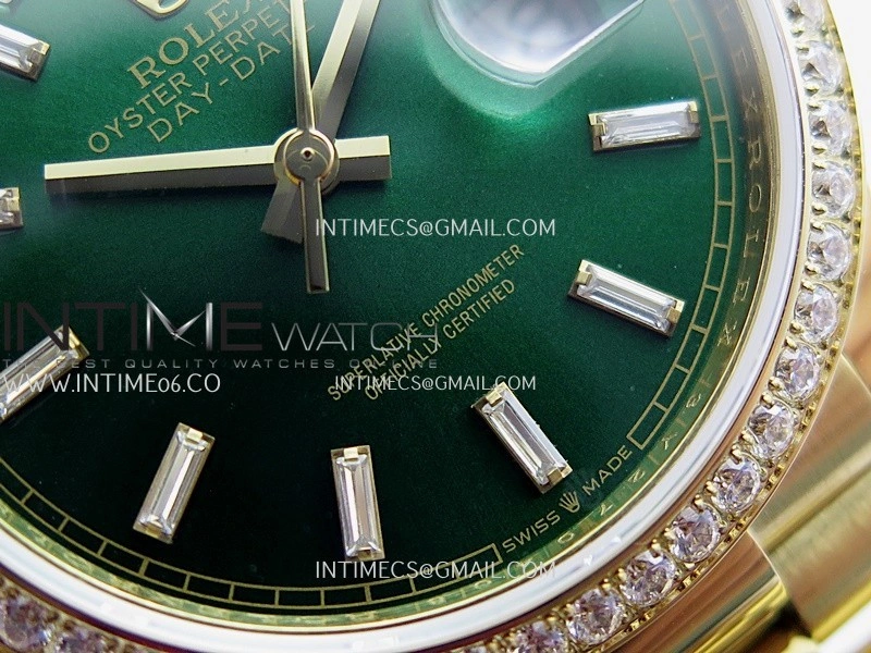 Day Date 128348 YG Gain Weight KF 1:1 Green Dial T Diamond Marker On President Bracelet A2836