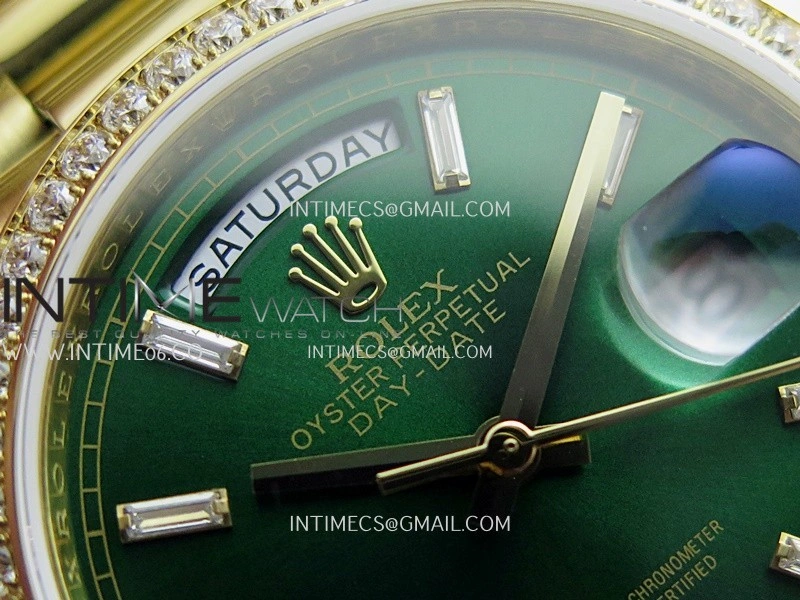 Day Date 128348 YG Gain Weight KF 1:1 Green Dial T Diamond Marker On President Bracelet A2836