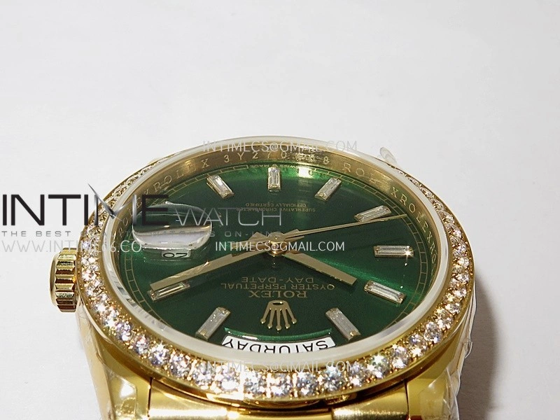 Day Date 128348 YG Gain Weight KF 1:1 Green Dial T Diamond Marker On President Bracelet A2836