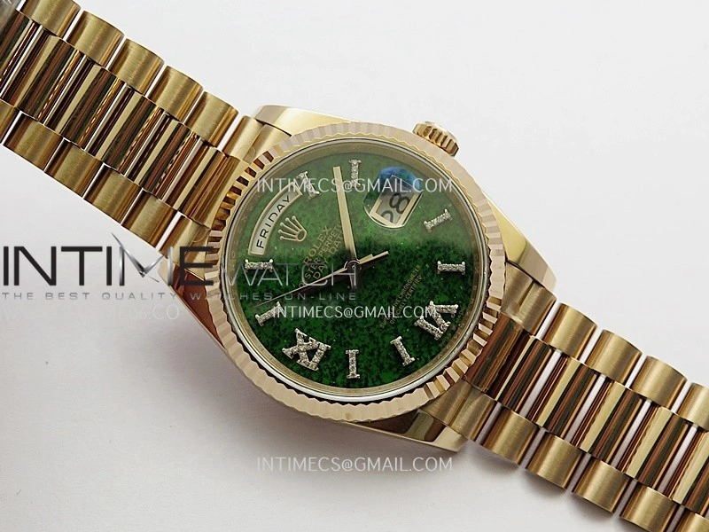 Daydate 128235 36mm RG QHF Best Edition Green Aventurine Dial On RG President Bracelet A2834