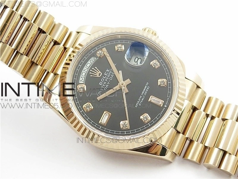 Day-Date 36 128239 RG BP Best Edition Black Crystal Markers Dial on RG President Bracelet