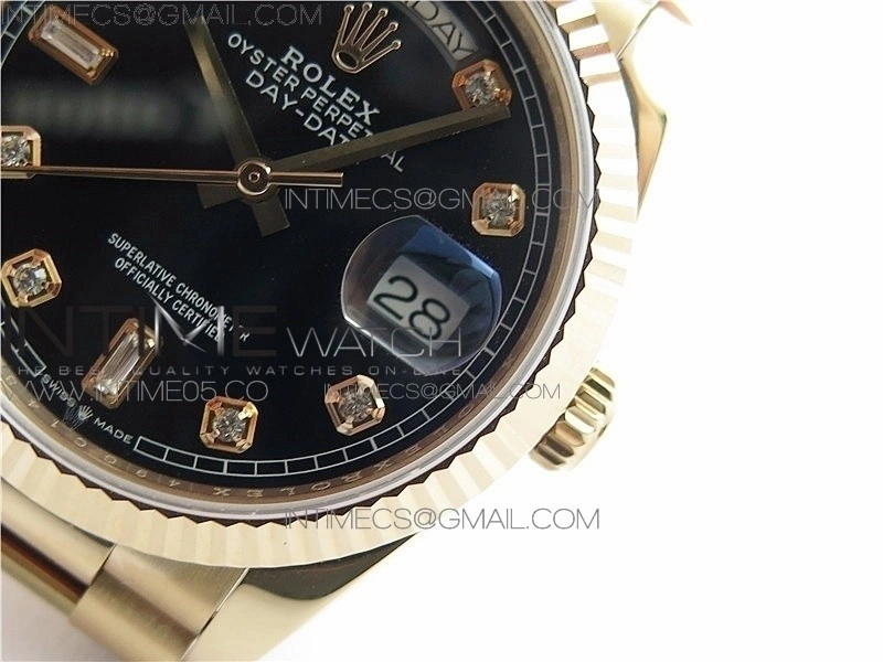 Day-Date 36 128239 RG BP Best Edition Black Crystal Markers Dial on RG President Bracelet
