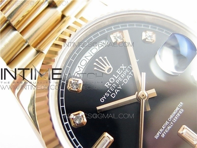Day-Date 36 128239 RG BP Best Edition Black Crystal Markers Dial on RG President Bracelet