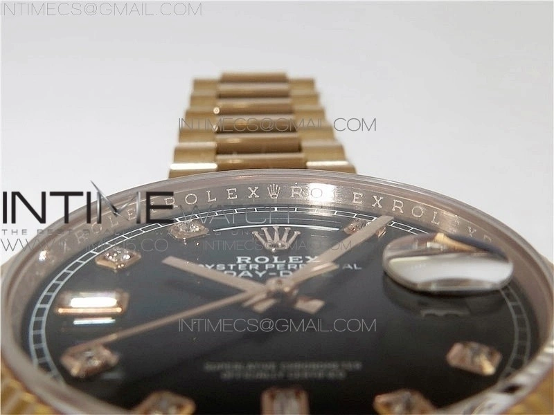 Day-Date 36 128239 RG BP Best Edition Black Crystal Markers Dial on RG President Bracelet