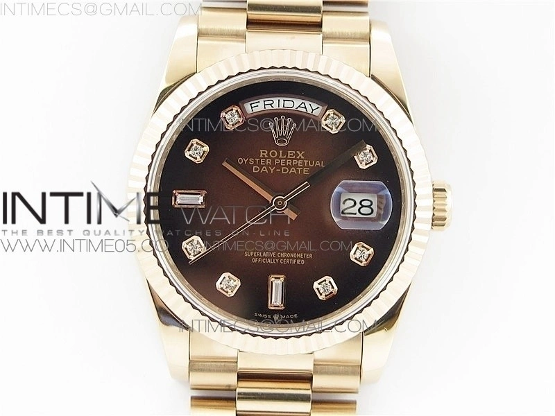 Day-Date 36 128239 RG BP Best Edition Brown Crystal Markers Dial on RG President Bracelet