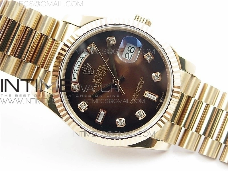 Day-Date 36 128239 RG BP Best Edition Brown Crystal Markers Dial on RG President Bracelet