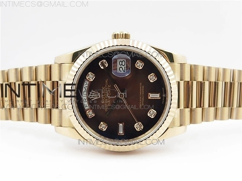 Day-Date 36 128239 RG BP Best Edition Brown Crystal Markers Dial on RG President Bracelet