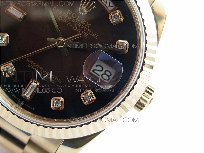Day-Date 36 128239 RG BP Best Edition Brown Crystal Markers Dial on RG President Bracelet