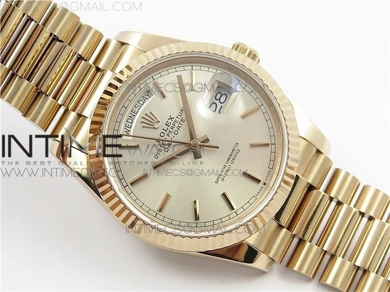Day-Date 36 128239 RG BP Best Edition Silver Sticks Markers Dial on RG President Bracelet