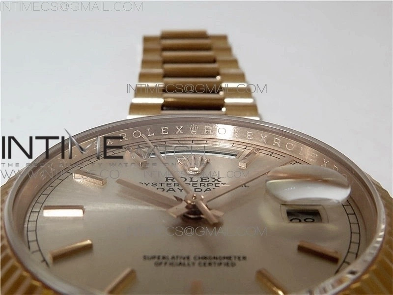 Day-Date 36 128239 RG BP Best Edition Silver Sticks Markers Dial on RG President Bracelet