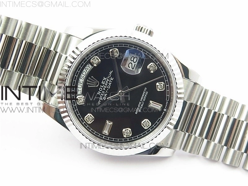 Day-Date 36 128239 SS BP Best Edition Black Crystal Markers Dial on SS President Bracelet