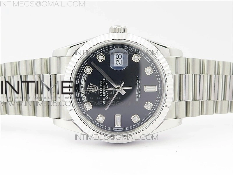 Day-Date 36 128239 SS BP Best Edition Black Crystal Markers Dial on SS President Bracelet