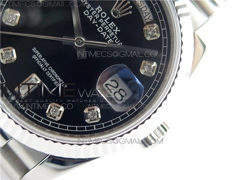 Day-Date 36 128239 SS BP Best Edition Black Crystal Markers Dial on SS President Bracelet