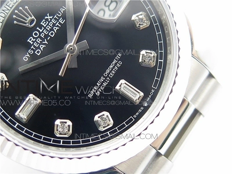 Day-Date 36 128239 SS BP Best Edition Black Crystal Markers Dial on SS President Bracelet