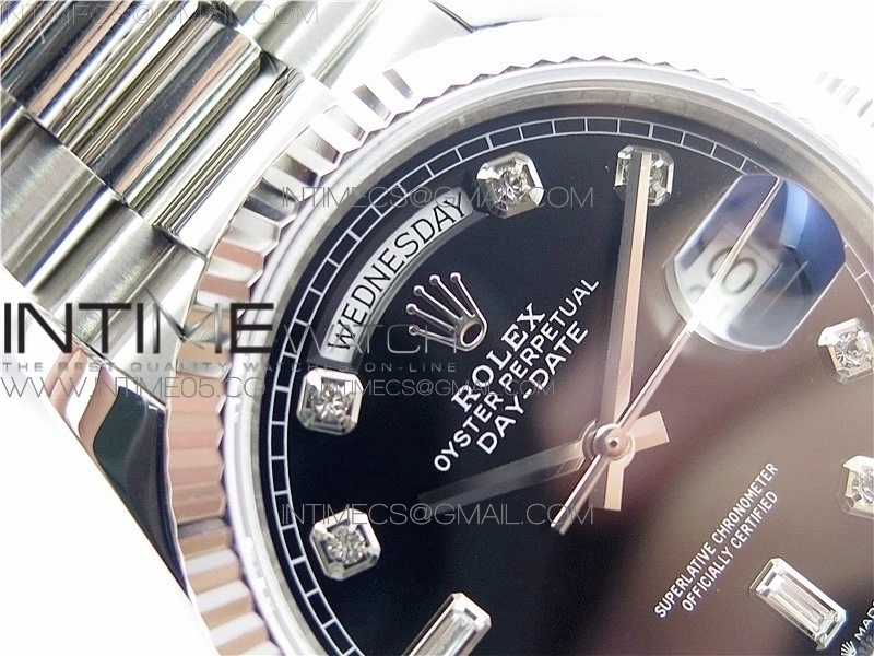 Day-Date 36 128239 SS BP Best Edition Black Crystal Markers Dial on SS President Bracelet
