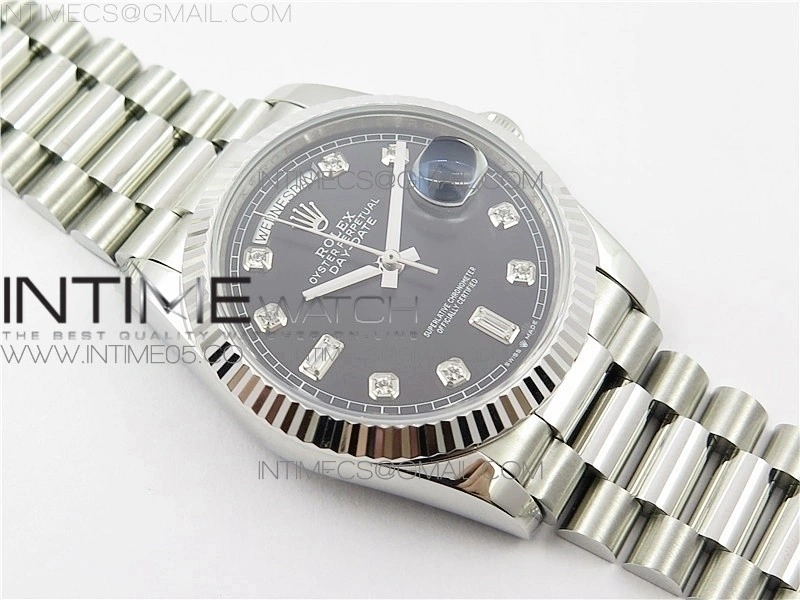 Day-Date 36 128239 SS BP Best Edition Black Crystal Markers Dial on SS President Bracelet