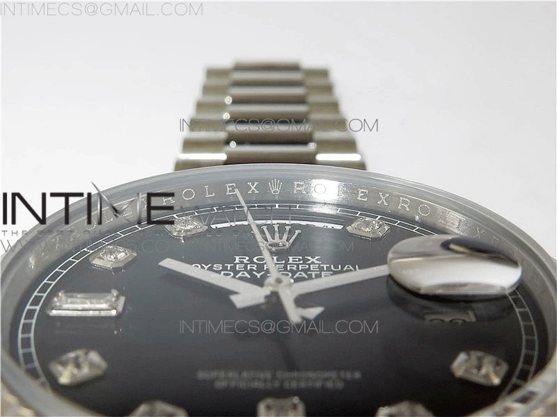 Day-Date 36 128239 SS BP Best Edition Black Crystal Markers Dial on SS President Bracelet
