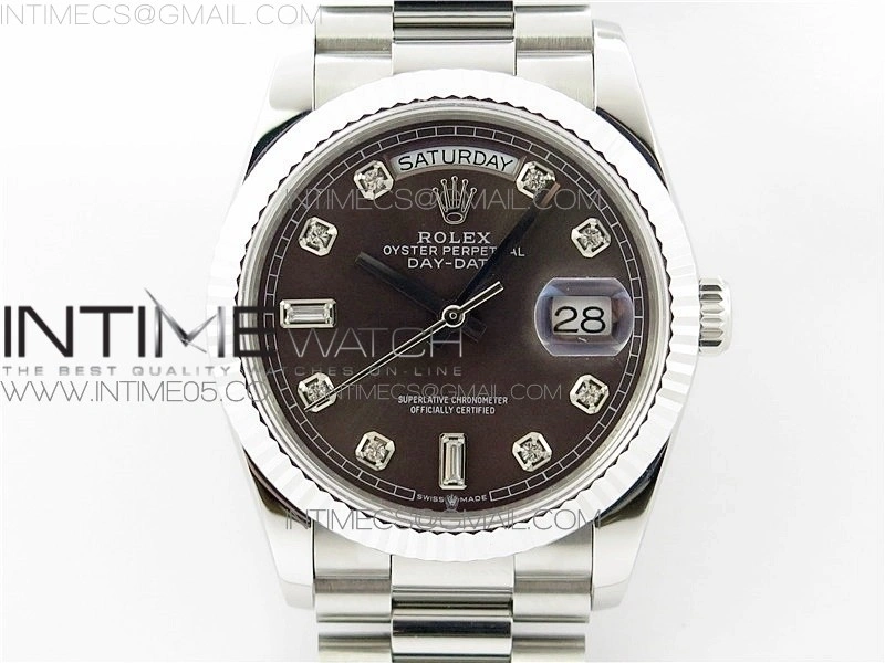 Day-Date 36 128239 SS BP Best Edition Brown Crystal Markers Dial on SS President Bracelet