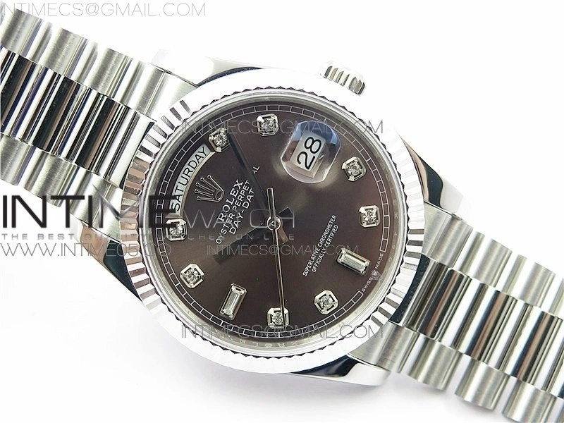Day-Date 36 128239 SS BP Best Edition Brown Crystal Markers Dial on SS President Bracelet