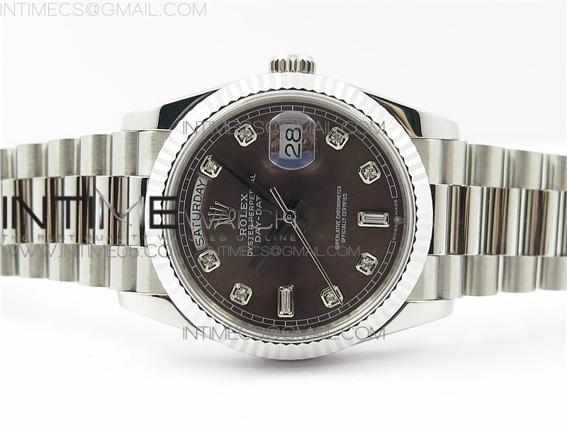 Day-Date 36 128239 SS BP Best Edition Brown Crystal Markers Dial on SS President Bracelet